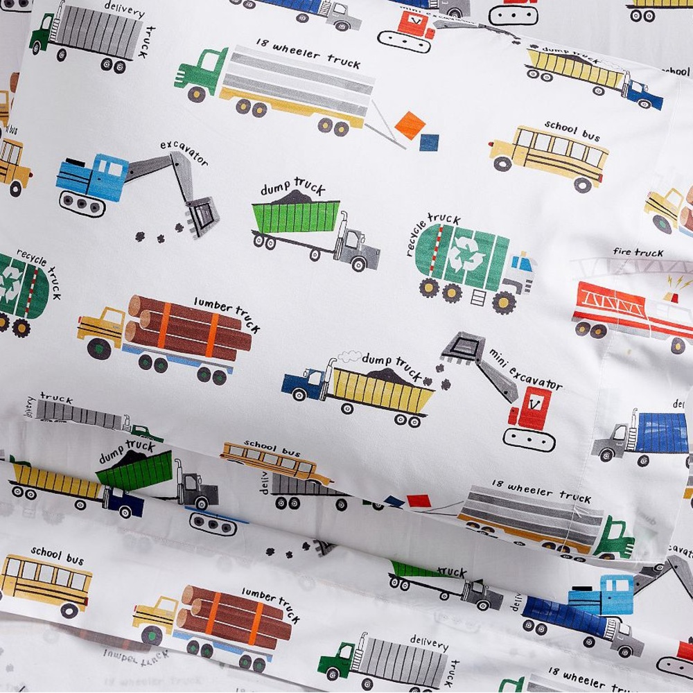 Pottery Barn Kids “Busy Trucks” Organic Toddler Sheet Set